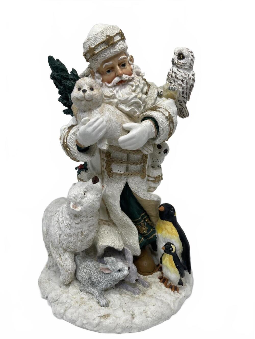 Cedar Creek White Resin Santa Claus Arctic Animals Christmas Figurine 11 Inch